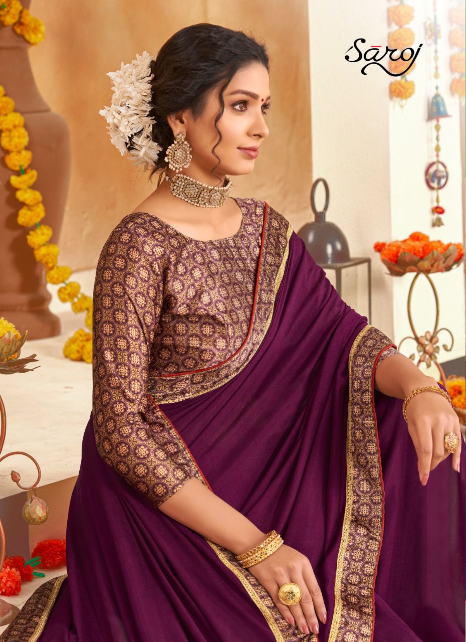 Saroj Divyaa Heavy Festive Wear Vichitra Silk With Border Lace Saree Collection